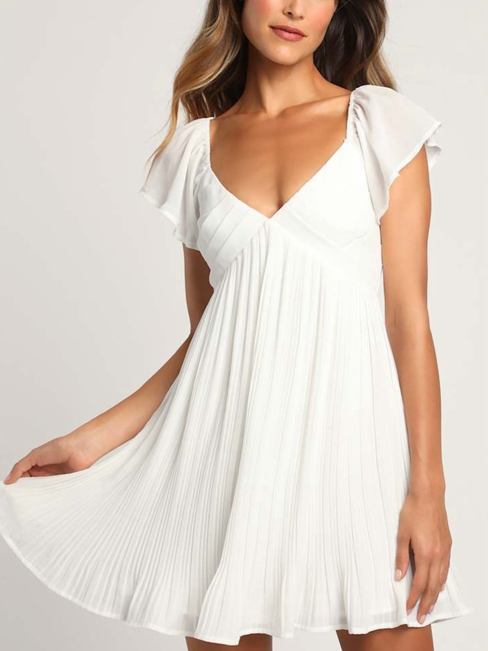 NWT LULU'S Amalfi Coast pleated flutter mini dress white S - Picture 10 of 10